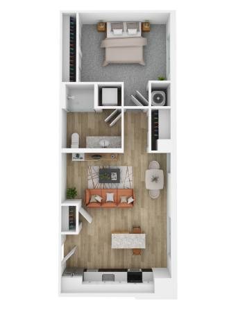 Floor plan for 1 bed, 1 bath, 717 sqft